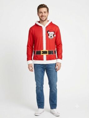 Disney Pat Pat Red Mickey Santa Hoodie Size Large NWT